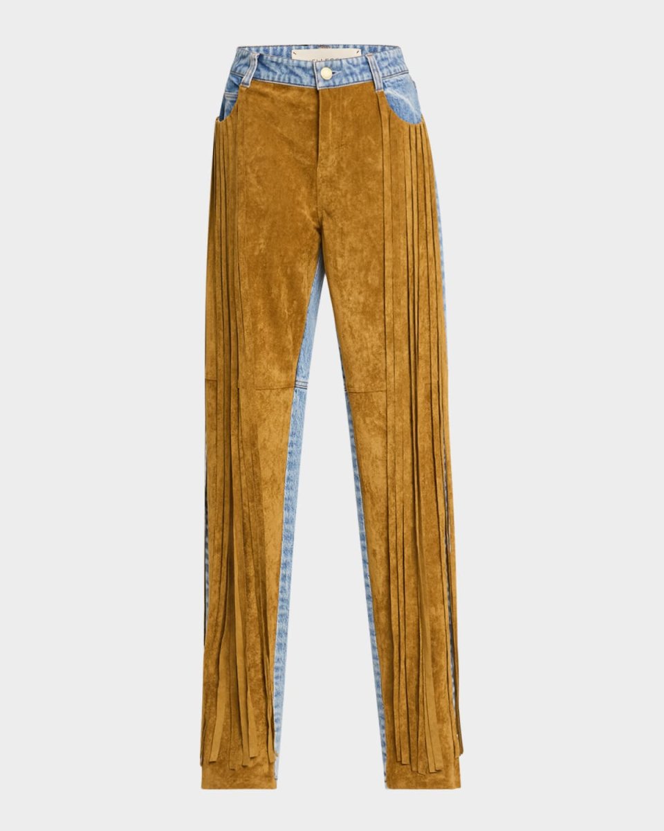Wayne Fringe Mixed-Media Straight-Leg Jeans
